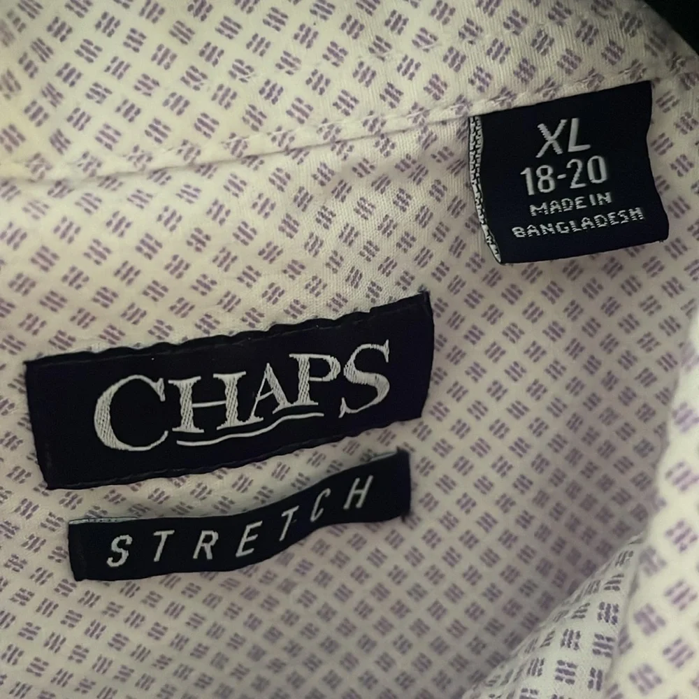 Chaps Button Down Dress Shirt White Lavender Purple Youth Boys XL 18 20